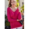 thumbnail image 3 of V Neck 3/4 Sleeve Side Slit Hi-lo Sweater, 3 of 5