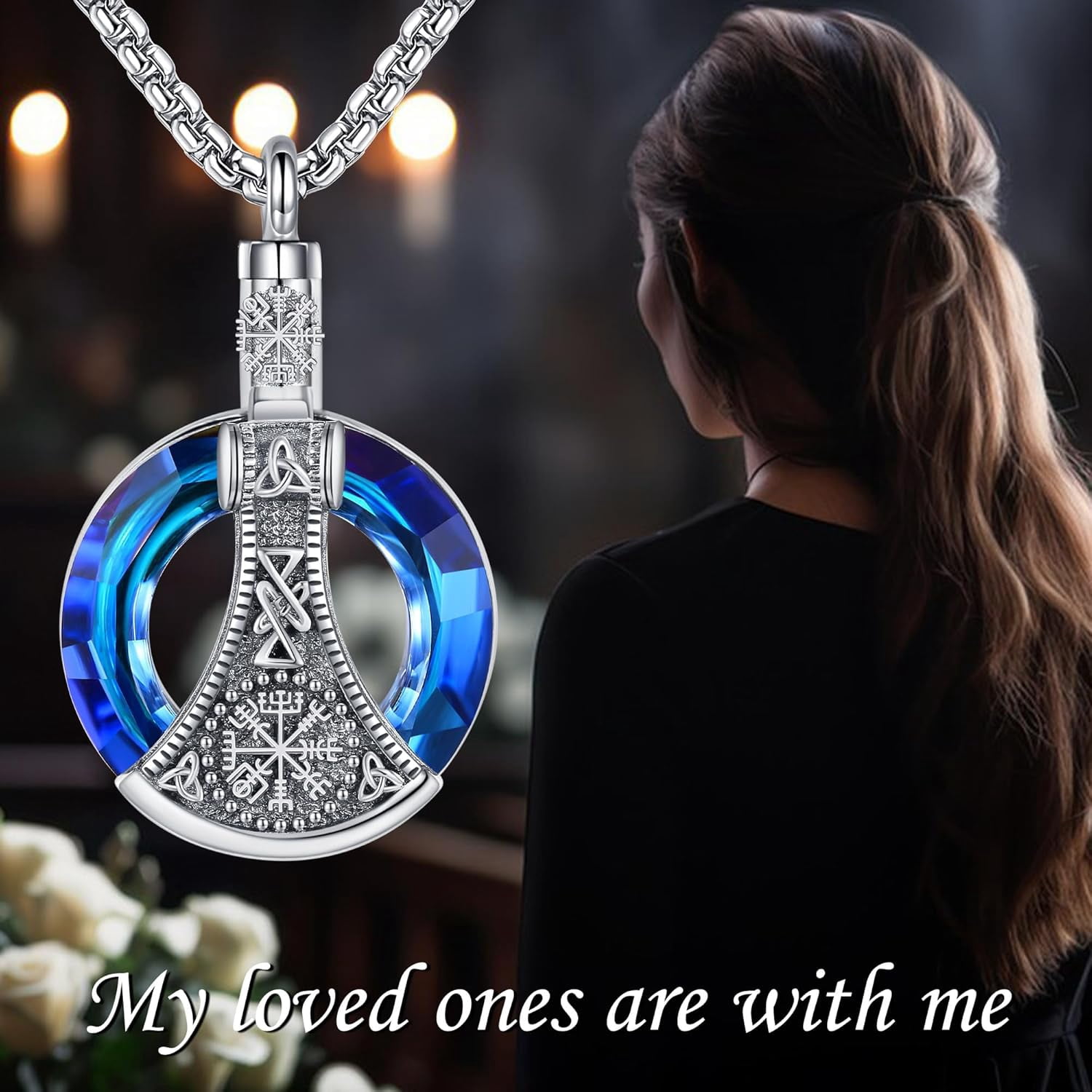Urn Necklace for Men Sterling Silver Viking Axe Urn Necklace with Crystal Urn Keepsake Memorial Jewelry for Men