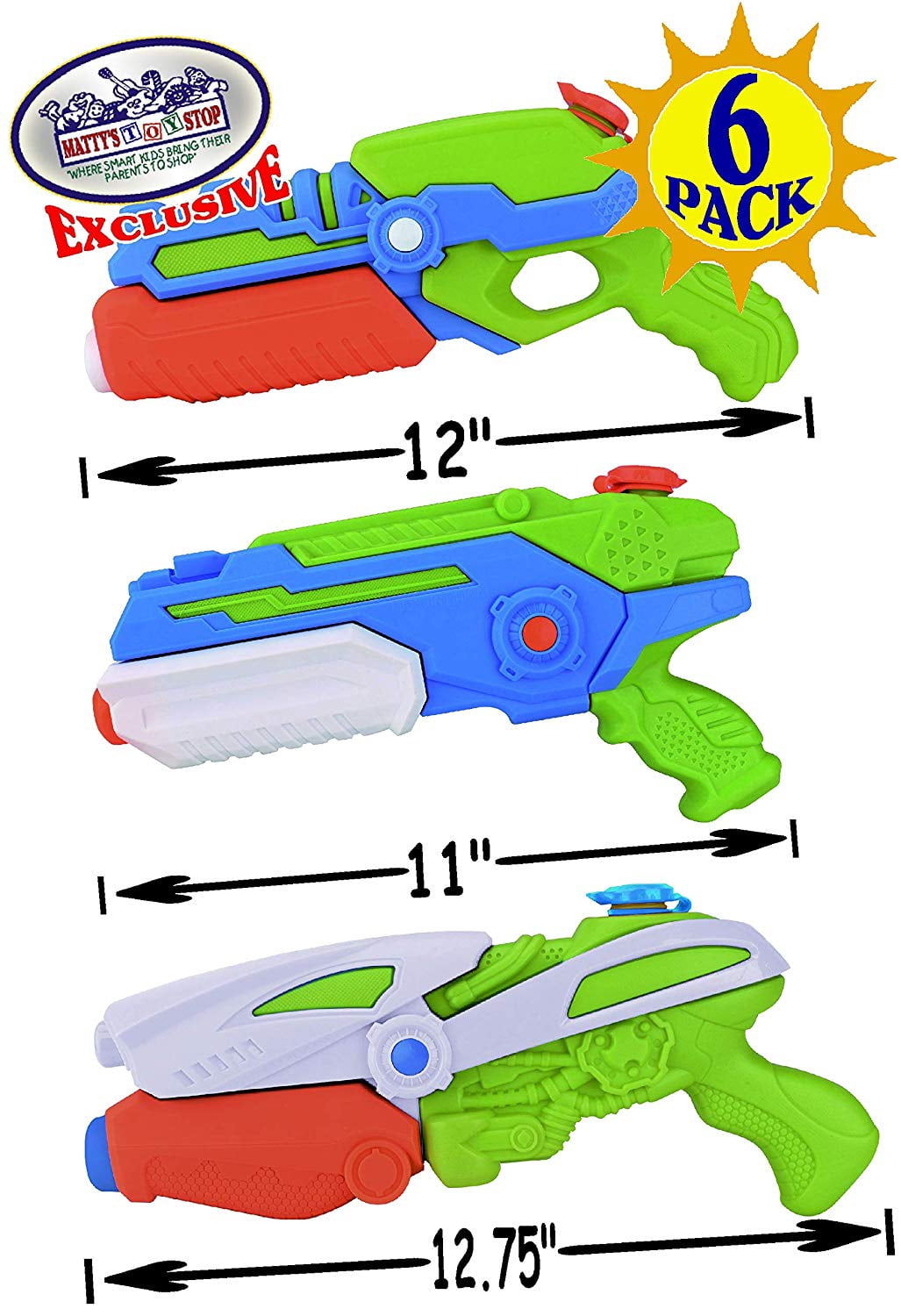 Matty's Toy Stop Water Gun Blasters 17oz Water Capacity Deluxe Battle Bundle 6 Pack
