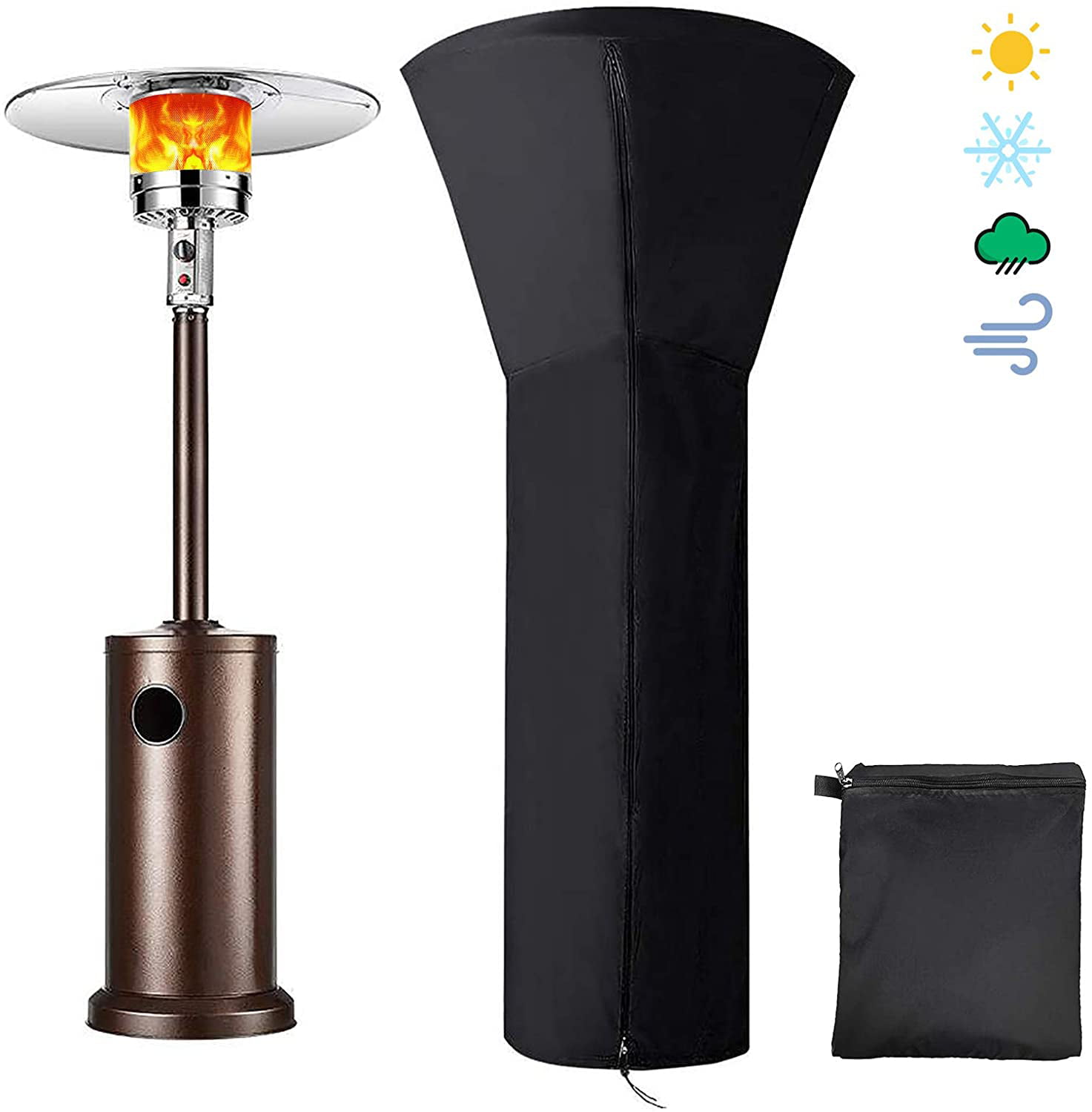 Patio Heater Covers Black 420D Oxford Fabric Waterproof with Zipper Outdoor Heater Protection with Storage Bag 