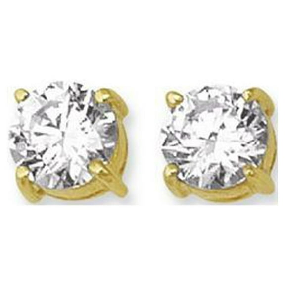 14k Yellow Gold Shiny 7.0mm Round Faceted White Cubic Zirconia Stud Earrings