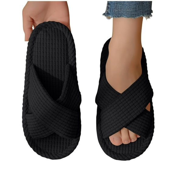 Slippers for Women, Memory Foam House Bedroom Crossbands Open Toe Slides Sandals Anti-Skid Shoes Comfy Trendy Gift
