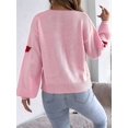 thumbnail image 5 of Women Jacquard Pattern Crew Neck Front Self Tie Cutout Lantern Long Sleeve Loose Knit Sweater Pink XL, 5 of 9