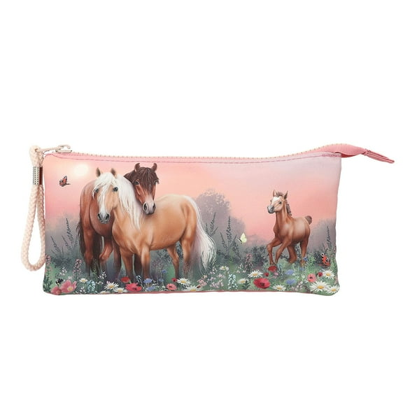 Depesche 12870 Miss Melody Flowers 3 Scomparti con Cerniera, Astuccio con Motivo a Cavallo e Ci