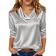 thumbnail image 1 of Hecho para Más Camisa Mujeres Elegante Draped Escote Plisado Cuello de Satén Tres Cuartos de Manga Blusa, Tops de Satén para las Mujeres Chic Casual, 1 of 7