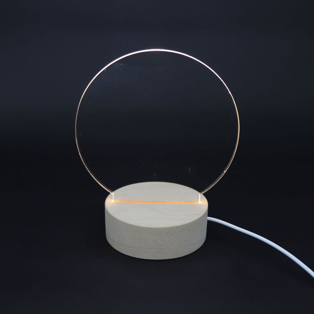 Round Led Wooden Base Led Table Lamp With Usb Switch Modern Night Light  Acrylic 3d Led Night Lamp Holder Assembled Base