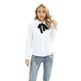 thumbnail image 3 of Xmarks Women's Tie Neck Contrast Color Button Down Long Sleeves Shirt for Work White US 10, 3 of 7