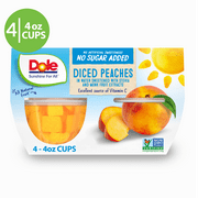 Dole No Sugar Added Yellow Cling Diced Peaches Fruit Bowls, 4oz (4 Cups)