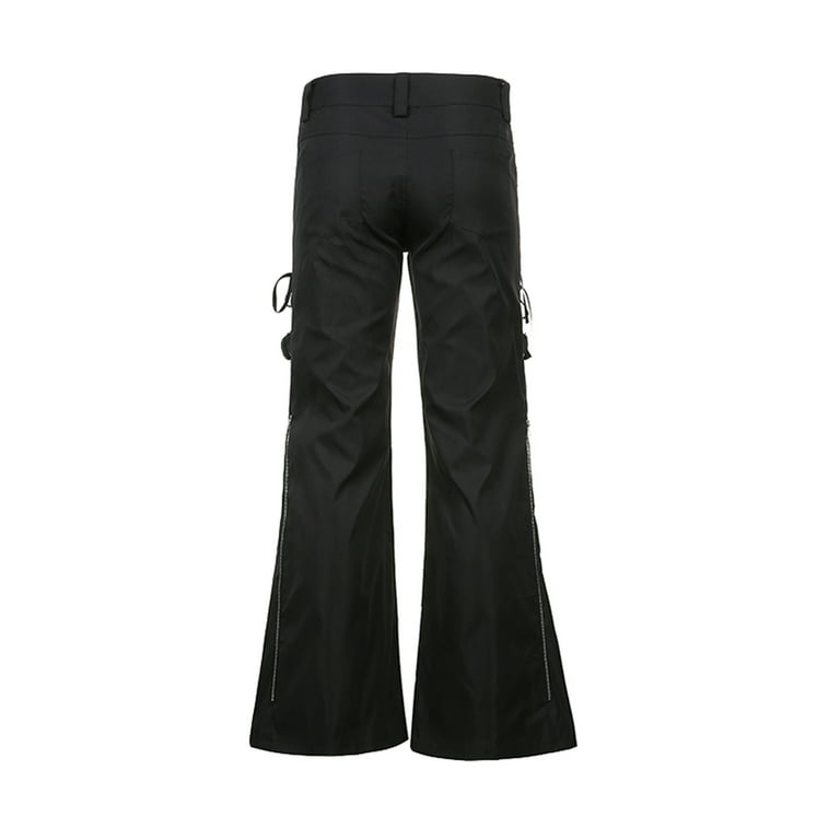 Black Chain Flare Pants Women Trousers Korean Fashion Casual