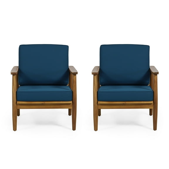Emmry Outdoor Acacia Wood Club Chair (Set of 2), Teak and Dark Teal