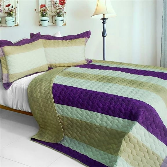 Waves Of Rays - 3 Pieces Vermicelli-Quilted Patchwork Quilt Set  Full & Queen Size - Purple