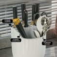 thumbnail image 4 of 360° Rotating Kitchen Utensil Rack, White Plastic, 7.68x7.68x8.62in, Multi-Compartment for Knives Spoons, Detachable Drainable Organizer, 4 of 9