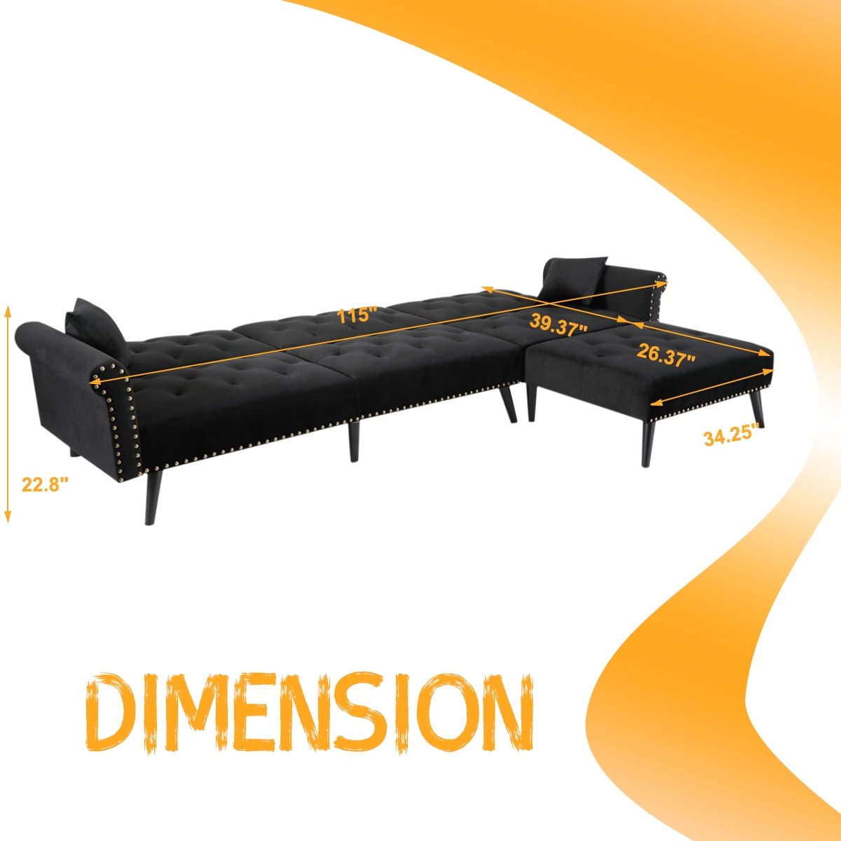 Kepooman L-Shape 3-Seater Sofa, Convertible Sectional Sofa Set with Reversible Chaise, Couch With Ottoman for Small Space, Black Kepooman L-Shape 3-Seater Sofa, Convertible Sectional Sofa Set with Reversible Chaise, Couch With Ottoman for Small Space, Black
