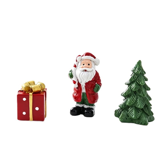 Mini Resin Christmas Figurine Set, 3-Piece Santa Claus Tree Deer Ornament for Tiered Tray, Desk & Holiday Display