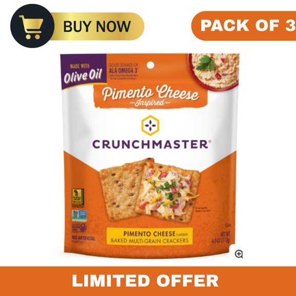 Multi-Grain Crackers with Pimento Cheese Flavor – Crunchy Baked Snack, 4.5 oz Each, Pack of 3
