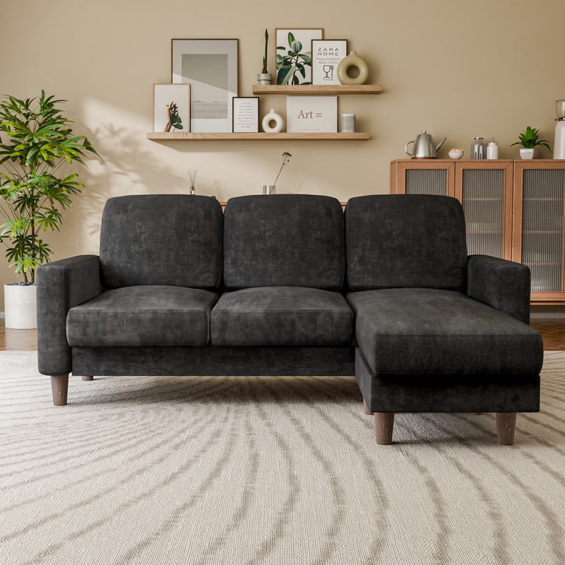 Lacoo 3 Seat Sectional Sofa L-Shaped Couch with Reversible Ottoman Convertible Cloud Couch for Living Room,Dark Gray