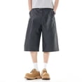 thumbnail image 2 of CONZONE Men's Baggy Pu Leather Shorts Wide Leg Streetwear Shorts for Men Trendy Elastic Waist Solid Summer Bottoms With Pockets, 2 of 9