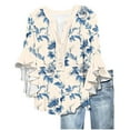 thumbnail image 2 of Pink Womens Summer Tops Womens Tops 3/4 Length Sleeves Floral Shirts Flowy Ruffle Sleeve Tops Half Button Down Shirt Summer V Neck Blouse Shirts for Women, 2 of 5