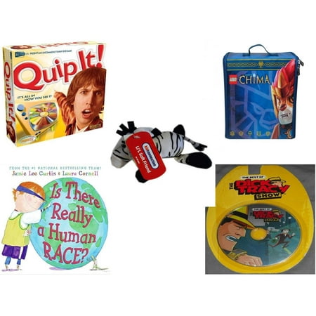 Children's Gift Bundle [5 Piece] -  Quip It! DVD  - Neat-Oh! LEGO Chima ZipBin Battle Case  - Dan Dee Kid Connection Lil Soft Friend Zebra   5