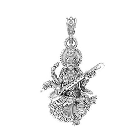 Sterling Silver (92.5% purity) Goddess Maa Saraswati Pendant for Men & Women Pure Silver Lorddess Maa Saraswati Locket for Good Health & Wealth INCLUDING Silver Chain