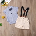 thumbnail image 3 of Douhoow Baby Boys Gentleman Outfit Set Short Sleeve Bow Folded Collar Romper Suspender Shorts, 3 of 7