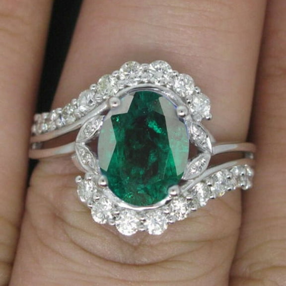 1.94 Carat Natural Zambian Emerald IGI Certified Diamond Ring In 14KT White Gold