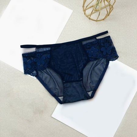 

qazqa women transparent lace floral thong seamless thong high waist hollow out low waisted panties dark blue one size