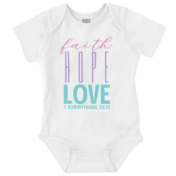 Christian Religion Faith Hope Love Romper Boys or Girls Infant Baby Brisco Brands NB