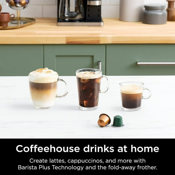 Ninja Espresso & Coffee Barista System, Single-Serve Coffee & Nespresso Capsule Compatible, 12-Cup Carafe, Built-in Frother, Black and Silver, CFN601 (Refurbished) Excellent Condition