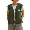 thumbnail image 2 of Vixolx Womens Cropped Sherpa Vest V Neck Button Down Sleeveless Fuzzy Fleece Jacket with Side Pockets Casual Loose Warm Fall Outerwear, 2 of 8