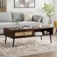 thumbnail image 4 of Dtwnek 47 Inch Woo Center Table Coffee Table with Drawer and Shelf, Rectangle End Table for Living Room, Office, Brown, 4 of 8