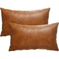 thumbnail image 2 of 2pcs Faux Leather Throw Pillow Covers, Set of 2 Brown Large Thick Solid Farmhouse Modern Decorative Pillow Cases for Outdoor Livingroom Couch Bed Sofa Bedroom Cushion Covers Cognac, 2 of 15
