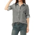 thumbnail image 1 of INSPIRE CHIC Chemises à Col à Revers pour Femmes, Boutonnées, Manches Longues Retroussables, m Noir, 1 of 6