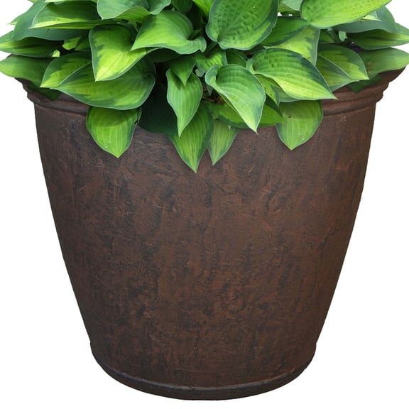 Sunnydaze Anjelica 15.25" x 15.25" x 12.75" Round Rust Polyresin Outdoor Planter Pot