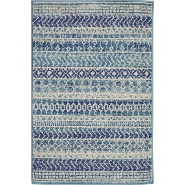 homeroots home decor 385595 2’ x 3’ Navy Blue Ornate Stripes Scatter Rug