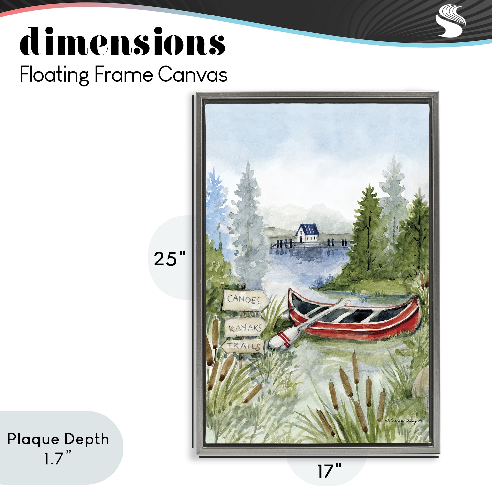 Stupell Industries Canoe On Lake Gray Framed Floater Canvas Wall Art, design by Susan Winget