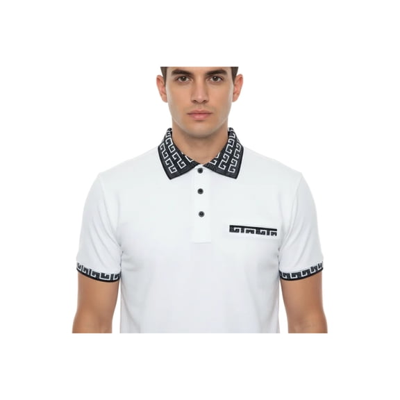 Men Sports Shirt DE-NIKO Short Sleeves Cotton Fashion Polo Shirt DBK109 White