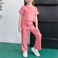 thumbnail image 6 of Girls Cropped Faux Silk Tops Shirts Pants 2PC Sets for Girls Match Brunch Going Out 2 Piece Flare Wide Leg Basic Bootcut Leg Summer Fall Tshirts 2PC Sets 2026 7 Years, 6 of 6
