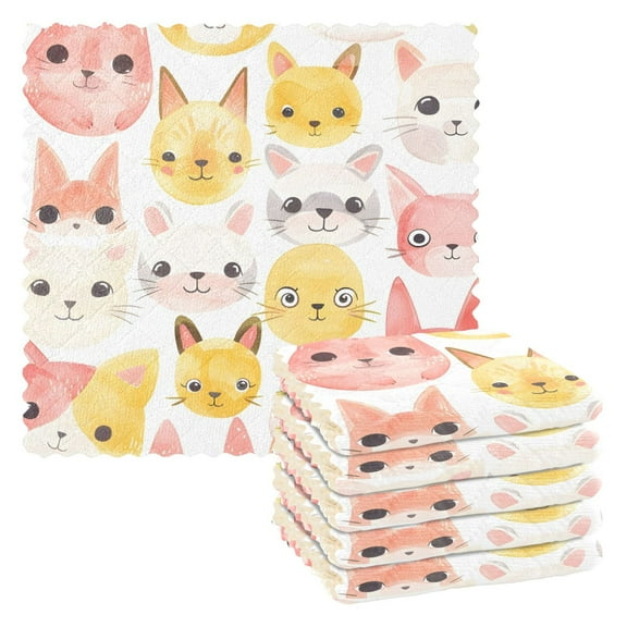 6 Packs Watercolor Cat Heads Kitchen Dish Towels Soft Absorbent Dish Cloths 11"x11"