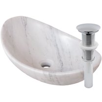 Novatto NOSV-CWSCH White Carrara Marble Natural Stone Slipper Vessel Sink with Chrome Umbrella Drain