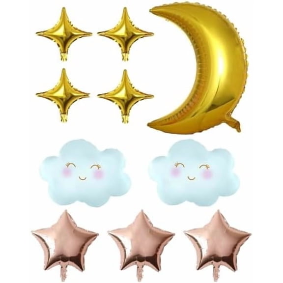 Cloud, Moon, Star Balloons Set - Baby Gender Reveal, Birthday Party Decorations