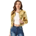 thumbnail image 1 of Chaqueta recortada metálica Allegra K para mujer brillante con cremallera y cuello levantado Oro M, 1 of 4