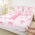 thumbnail image 3 of jejeloiu Monogrammed I Twin Sheet Sets,Cute Bowknot Bowtie Twin Fitted Sheet,Light Pink Flat Sheet,Microfiber Room Decorative,3 Pieces, 3 of 7