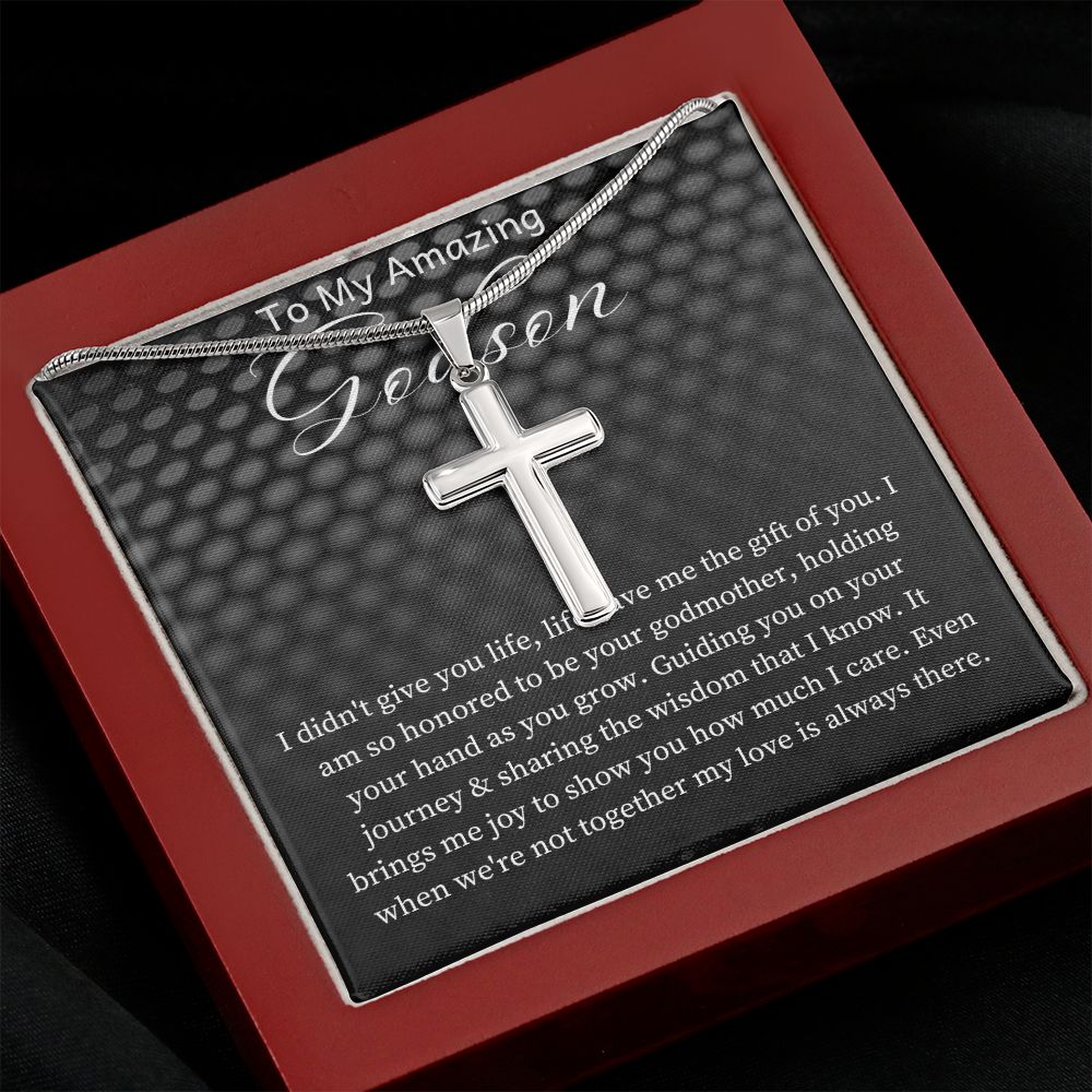 Godson Baptism Gift Cross Necklace, Gift From Godfather, Godson First Communion Gift, Godson Christmas Gift , Cross Necklace Gift From Godfather