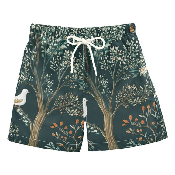 FORMRS Boys Swim Trunks Quick Dry Mesh Liner Boardshorts Sizes XS-XL, Floral Forest Scene