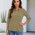 thumbnail image 5 of Qwertyu Polo Shirts for Women 3/4 Sleeve Tops Golf Tees Button Collared Cotton Shirt Business Casual Light Brown L, 5 of 5