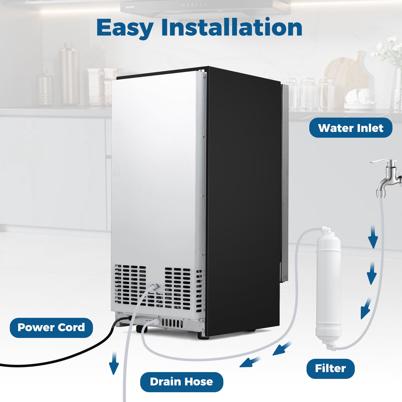 Costway Ice Maker 90 lbs/Day, 25 lbs Storage, 15” W Built-in Freestanding Ice Making Silver+Black