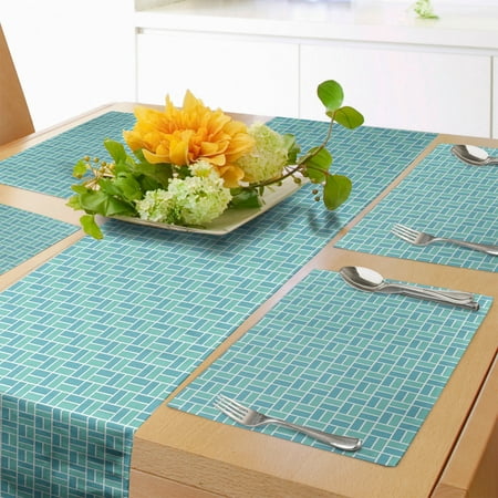 

Brick Table Runner & Placemats Contemporary Vertical and Horizontal Zigzags Inspired Formations Set for Dining Table Decor Placemat 4 pcs + Runner 16 x90 Turquoise Cadet Blue by Ambesonne