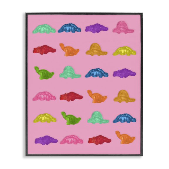Stupell Industries Contemporary Dinosaur Gummies on Pink Black Framed Giclee Art, 11 x 14, by LISH Creative