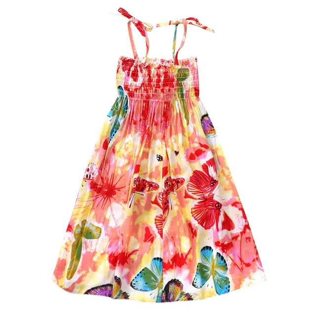 Kcodviy Robe d'Été à Fleurs pour Tout-Petits Filles, Robes Bohèmes à Fleurs Sans Manches pour la Plage, Robe Chic pour Filles, Robe à Bretelles, Vêtements de Princesse
